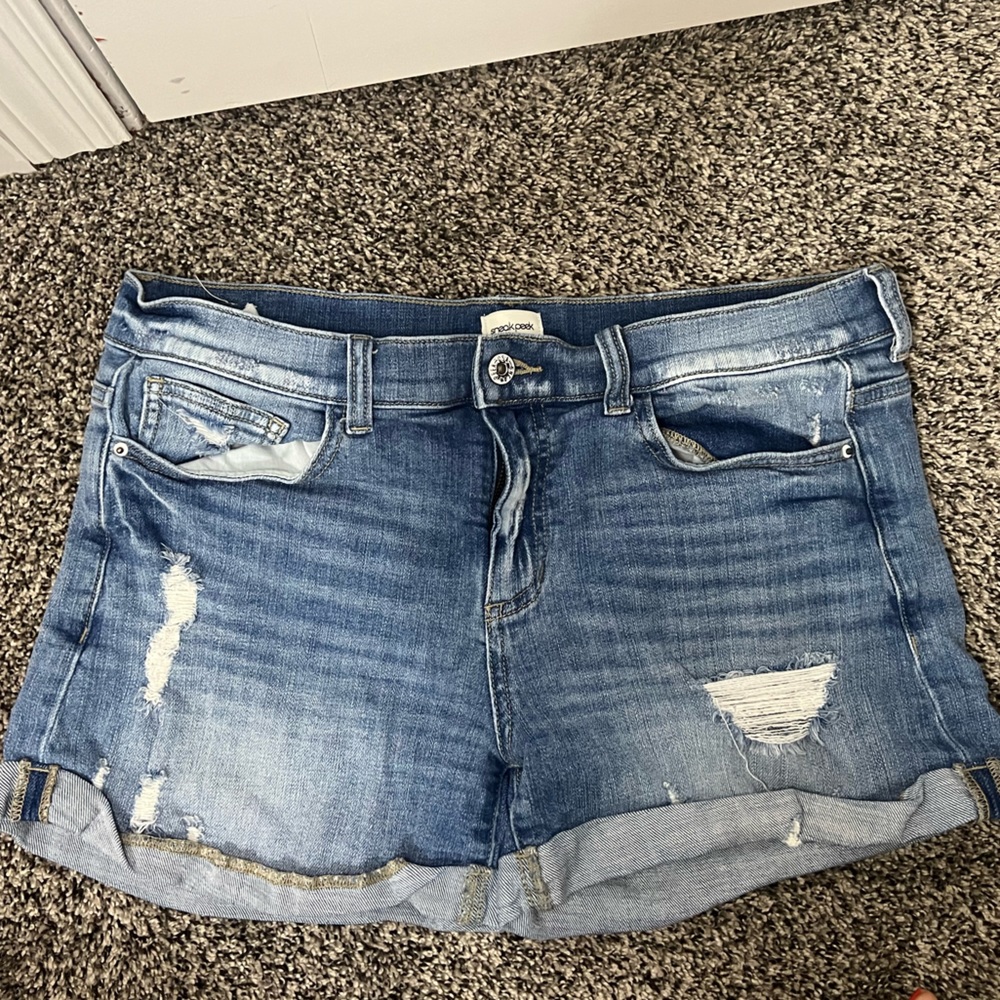 Sneak Peek Denim Shorts Women Blue Cut-Off Low Rise Distressed Fray Size 29